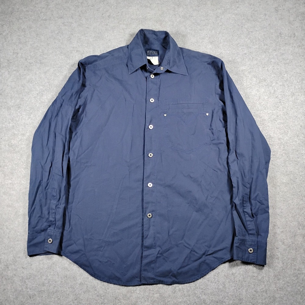 Versace Jeans Couture Shirt Men's Small Navy Blue Vintage Ittierre Button Down